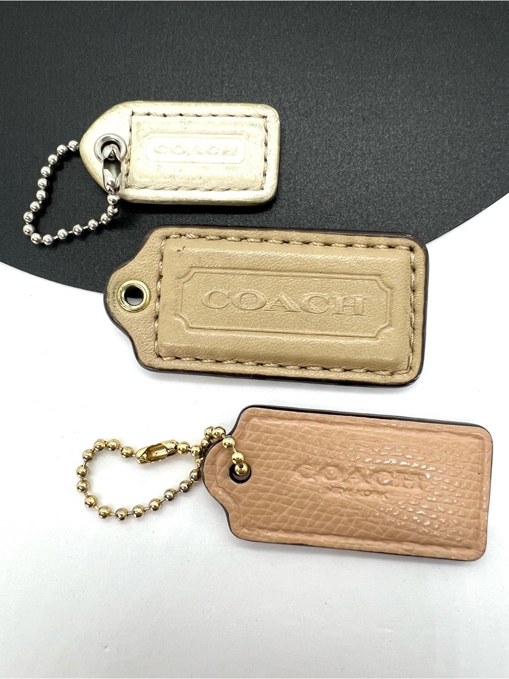 Coach Leather Hang Tag Lot of 3 Neutral Replacement Tags Mixed Cond. tan cream